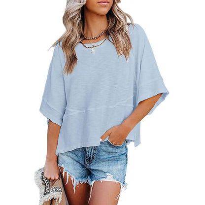 【LAST DAY SALE】Women's Casual Batwing Half Sleeve Crewneck Tee – Loose Fit Flowy Summer Top