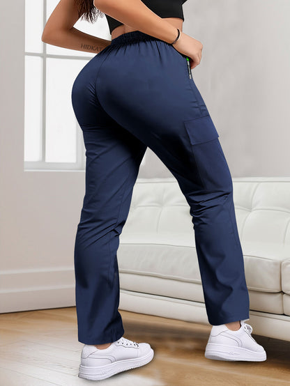 【LAST DAY SALE】Women's Cargo Pants - Non-Stretchy Work Pants with Zipper Pocket, Drawstring Waist, All-Season Trousers for Hiking, Running