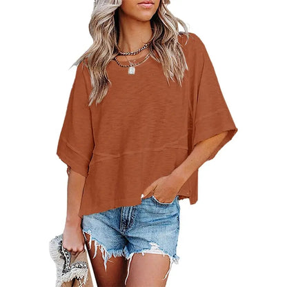 【LAST DAY SALE】Women's Casual Batwing Half Sleeve Crewneck Tee – Loose Fit Flowy Summer Top
