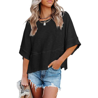 【LAST DAY SALE】Women's Casual Batwing Half Sleeve Crewneck Tee – Loose Fit Flowy Summer Top