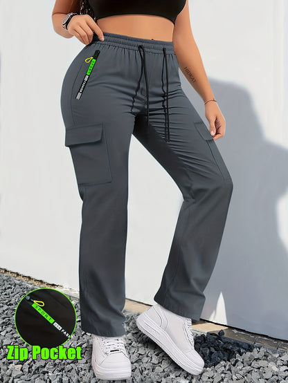 【LAST DAY SALE】Women's Cargo Pants - Non-Stretchy Work Pants with Zipper Pocket, Drawstring Waist, All-Season Trousers for Hiking, Running