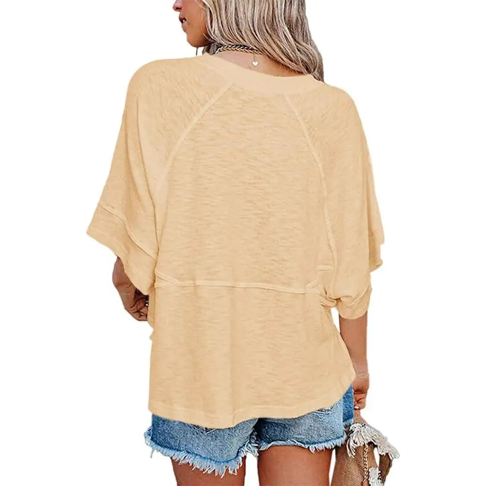 【LAST DAY SALE】Women's Casual Batwing Half Sleeve Crewneck Tee – Loose Fit Flowy Summer Top