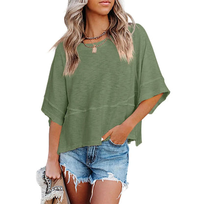 【LAST DAY SALE】Women's Casual Batwing Half Sleeve Crewneck Tee – Loose Fit Flowy Summer Top
