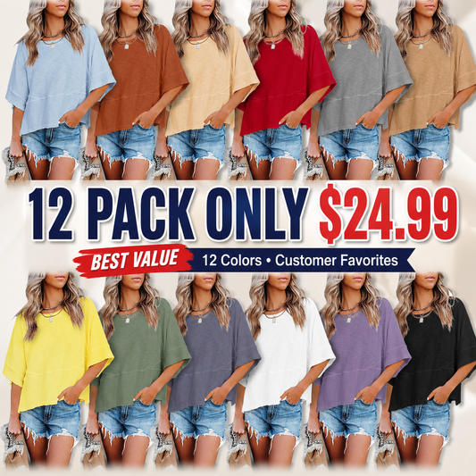 【LAST DAY SALE】Women's Casual Batwing Half Sleeve Crewneck Tee – Loose Fit Flowy Summer Top