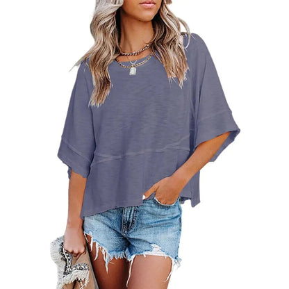 【LAST DAY SALE】Women's Casual Batwing Half Sleeve Crewneck Tee – Loose Fit Flowy Summer Top