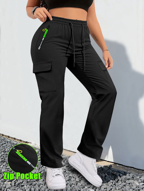 【LAST DAY SALE】Women's Cargo Pants - Non-Stretchy Work Pants with Zipper Pocket, Drawstring Waist, All-Season Trousers for Hiking, Running