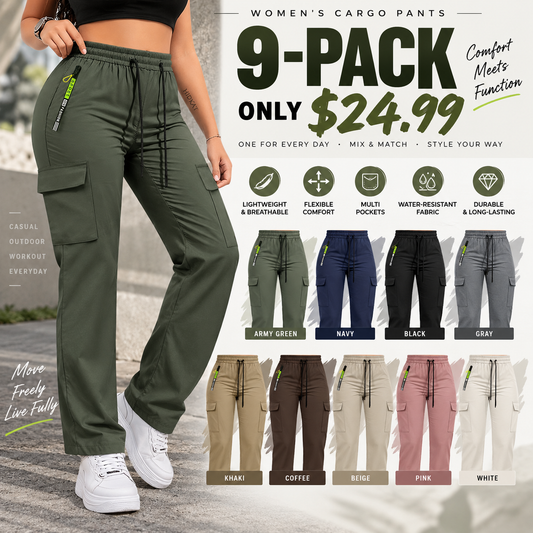【LAST DAY SALE】Women's Cargo Pants - Non-Stretchy Work Pants with Zipper Pocket, Drawstring Waist, All-Season Trousers for Hiking, Running