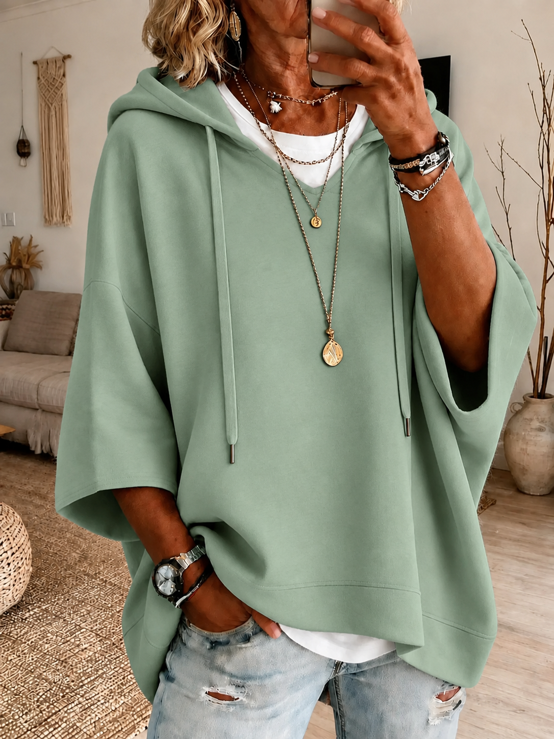 【LAST DAY SALE】Women’s Relaxed Layered Cotton Hoodie & Tee Set