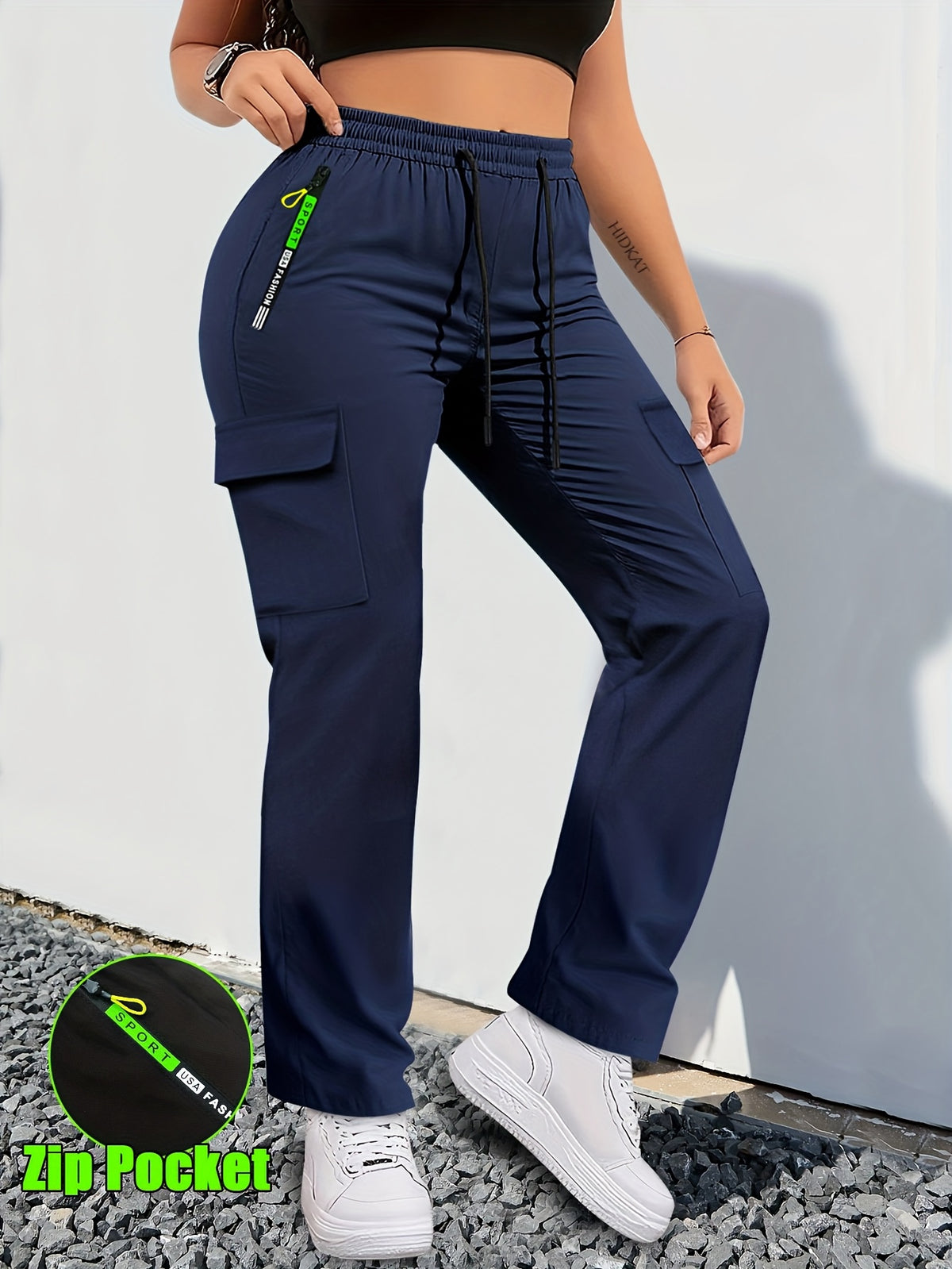 【LAST DAY SALE】Women's Cargo Pants - Non-Stretchy Work Pants with Zipper Pocket, Drawstring Waist, All-Season Trousers for Hiking, Running