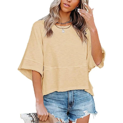 【LAST DAY SALE】Women's Casual Batwing Half Sleeve Crewneck Tee – Loose Fit Flowy Summer Top