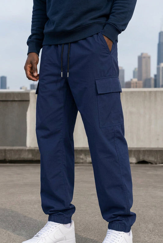 Men's cargo pants, solid-color casual loose-fit cargo trousers